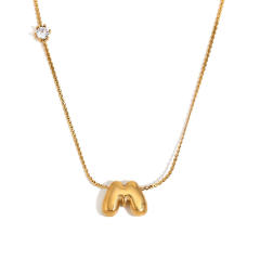 Dainty 18KG bubble letter initial letter stainless steel necklace