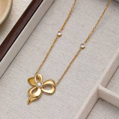 Sweet bow stainless steel dainty necklace earrings set