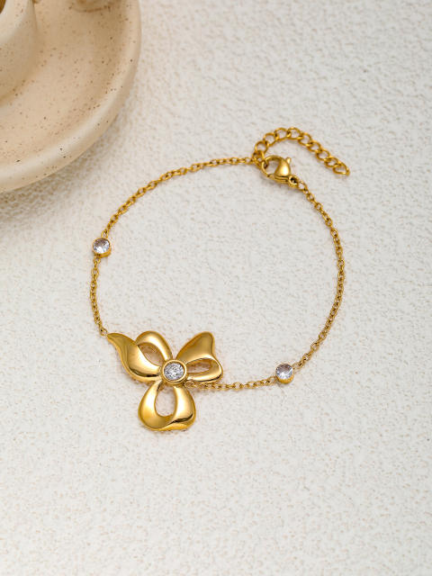 Sweet bow stainless steel dainty necklace earrings set