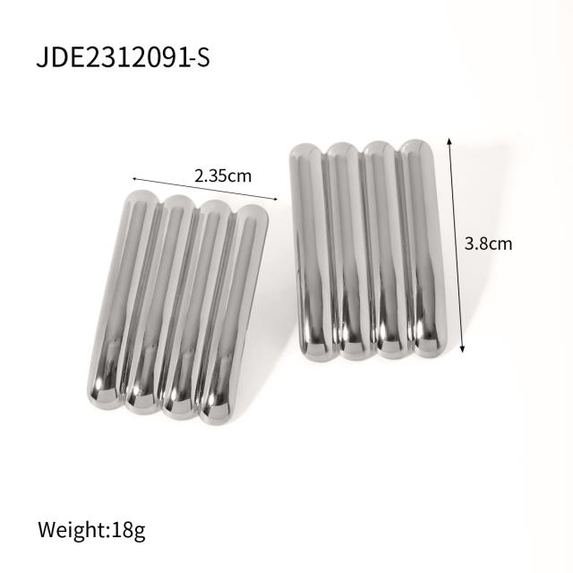 18KG chunky stainless steel geometric line cuff bangle bigger earrings set