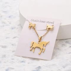 Dainty stainless steel gold color heart horse moon flower necklace set with card gift accessory