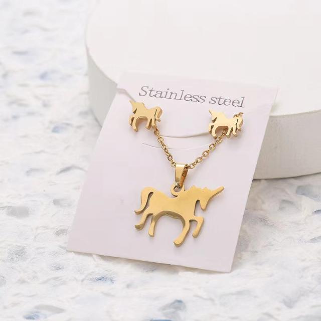 Dainty stainless steel gold color heart horse moon flower necklace set with card gift accessory