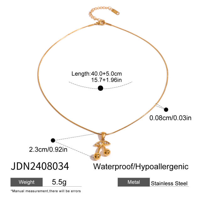 Cute diamond cherry sweet stainless steel necklace earrings set