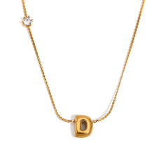 Dainty 18KG bubble letter initial letter stainless steel necklace
