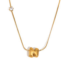 Dainty 18KG bubble letter initial letter stainless steel necklace