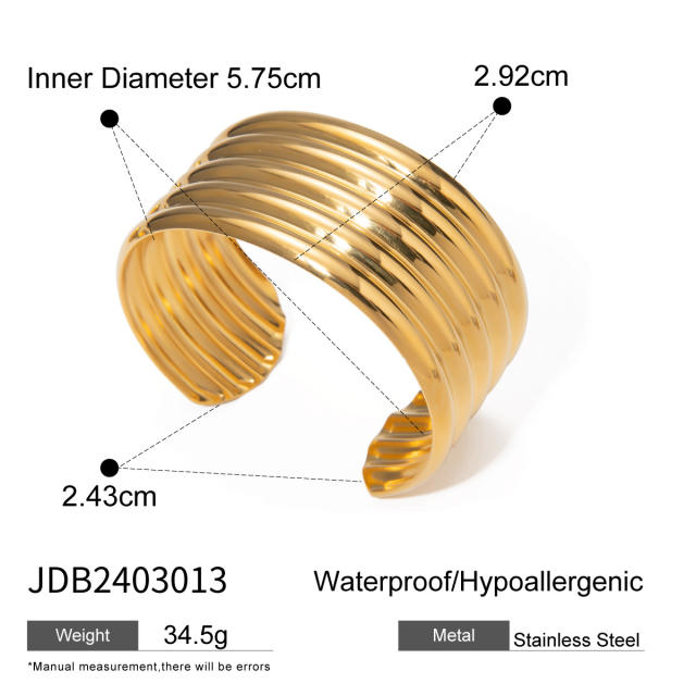 18KG chunky geometric line wide stainless steel cuff bangle