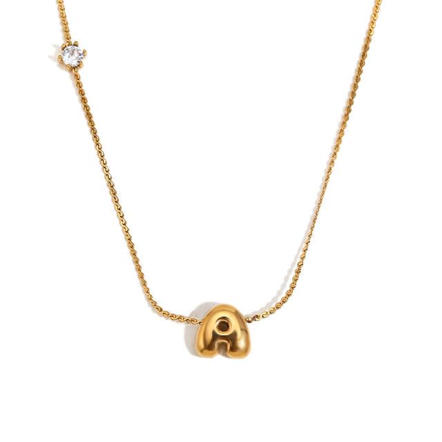 Dainty 18KG bubble letter initial letter stainless steel necklace