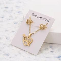 Dainty stainless steel gold color heart horse moon flower necklace set with card gift accessory