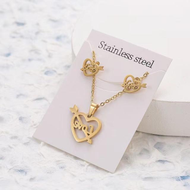 Dainty stainless steel gold color heart horse moon flower necklace set with card gift accessory