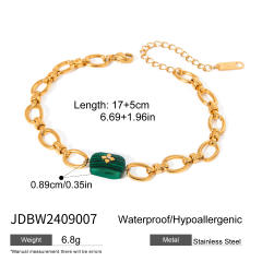 Boho malachite stone stainless steel chain bracelet earrings set
