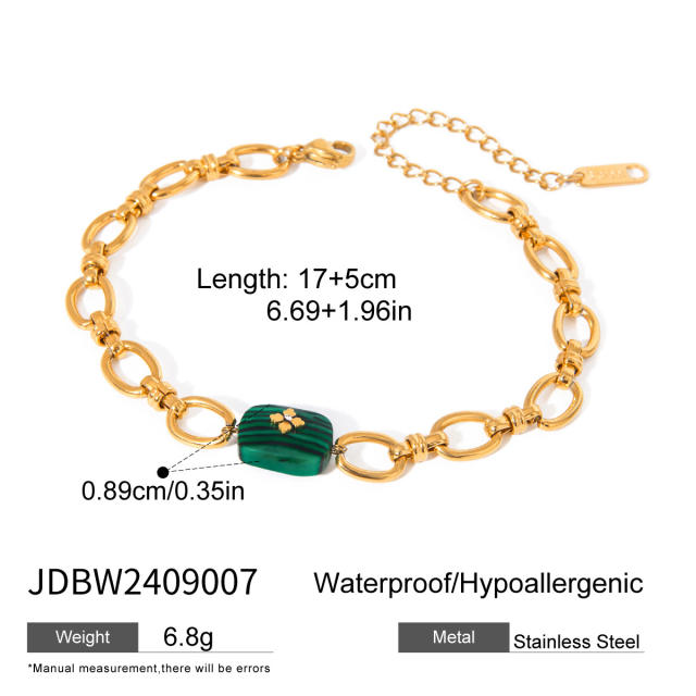 Boho malachite stone stainless steel chain bracelet earrings set
