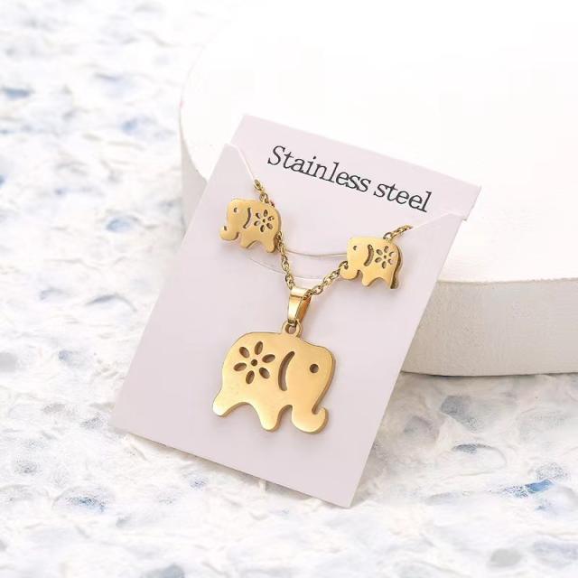 Dainty stainless steel gold color heart horse moon flower necklace set with card gift accessory