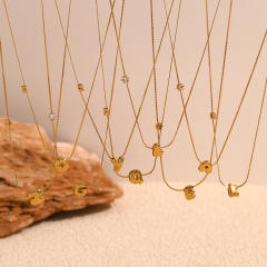 Dainty 18KG bubble letter initial letter stainless steel necklace