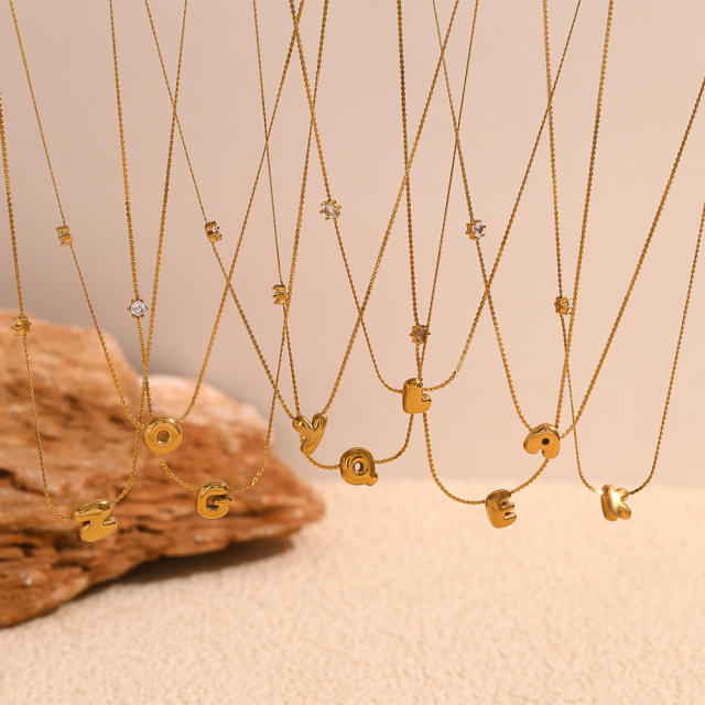 Dainty 18KG bubble letter initial letter stainless steel necklace