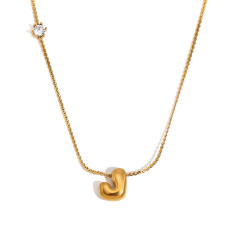 Dainty 18KG bubble letter initial letter stainless steel necklace