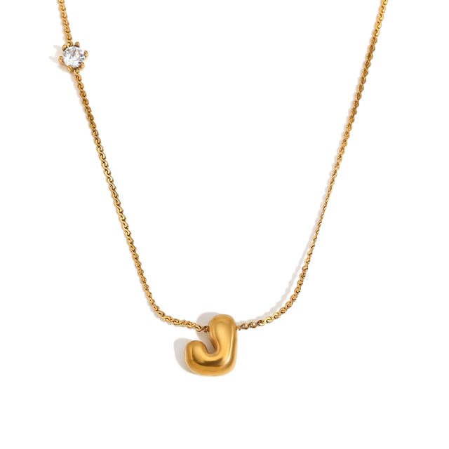 Dainty 18KG bubble letter initial letter stainless steel necklace