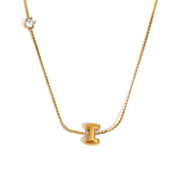 Dainty 18KG bubble letter initial letter stainless steel necklace