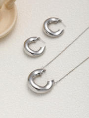 Unique geometric horseshoe pendant stainless steel necklace earrings set