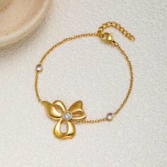Sweet bow stainless steel dainty necklace earrings set