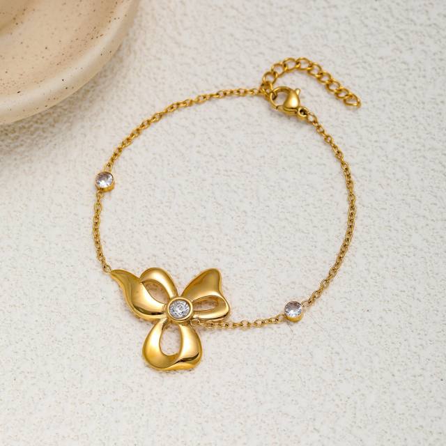 Sweet bow stainless steel dainty necklace earrings set