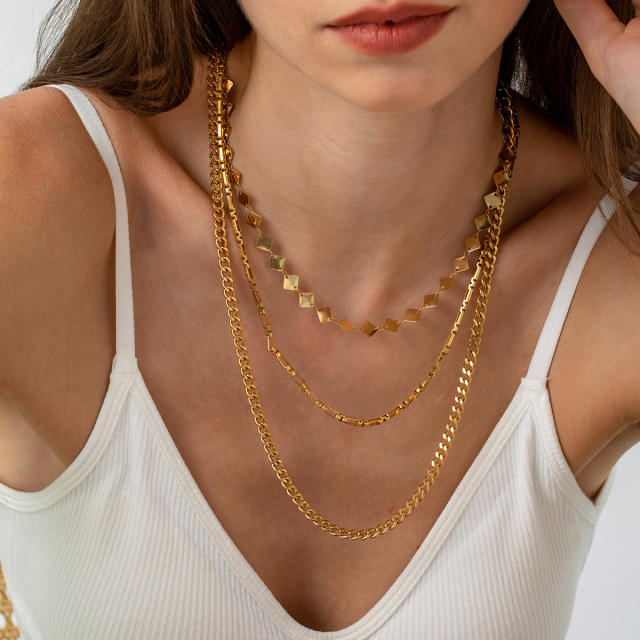 Hot sale three layer stainless steel chain necklace bracelet set