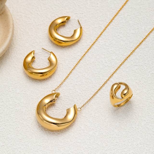 Unique geometric horseshoe pendant stainless steel necklace earrings set