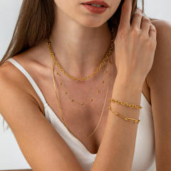 18KG easy match three layer stainless steel chain necklace bracelet set