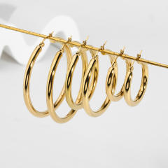 18KG hollow out different size big hoop stainless steel earrings