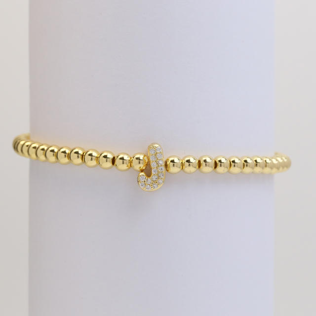 18KG diamond bubble letter initial letter copper bead bracelet