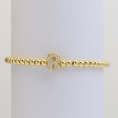 18KG diamond bubble letter initial letter copper bead bracelet