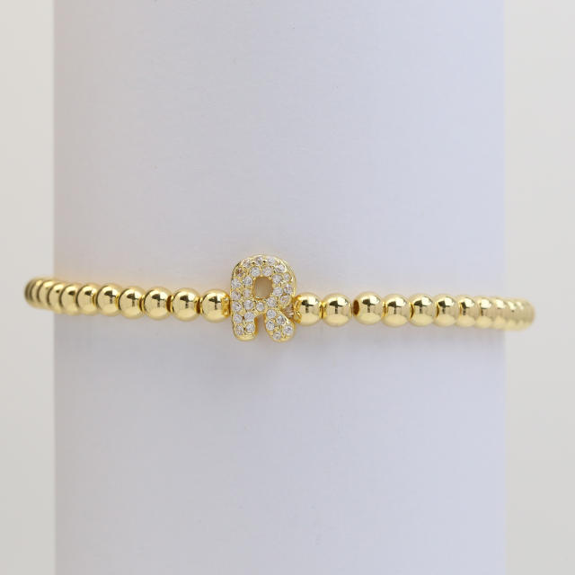 18KG diamond bubble letter initial letter copper bead bracelet