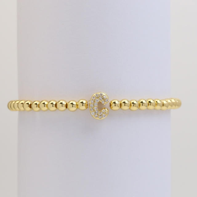 18KG diamond bubble letter initial letter copper bead bracelet