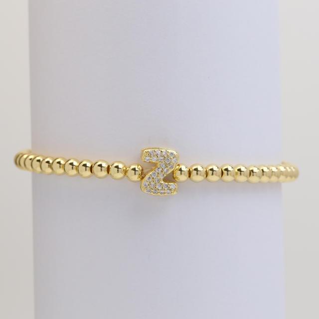 18KG diamond bubble letter initial letter copper bead bracelet