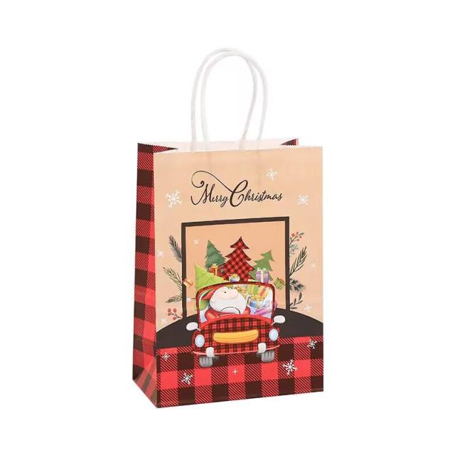 Hot sale red plaid christmas kraft paper bag gift bag
