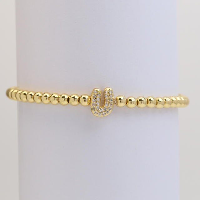 18KG diamond bubble letter initial letter copper bead bracelet