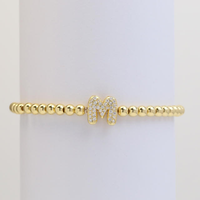18KG diamond bubble letter initial letter copper bead bracelet