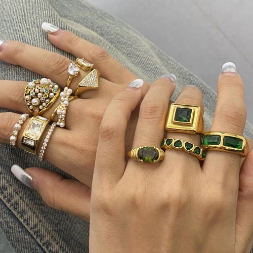 Delicate diamond pearl bead statement stainless steel finger rings collection