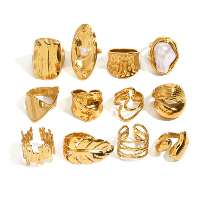 Hot sale gold color chunky stainless steel finger rings collection