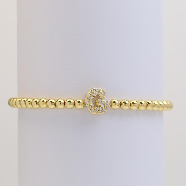 18KG diamond bubble letter initial letter copper bead bracelet