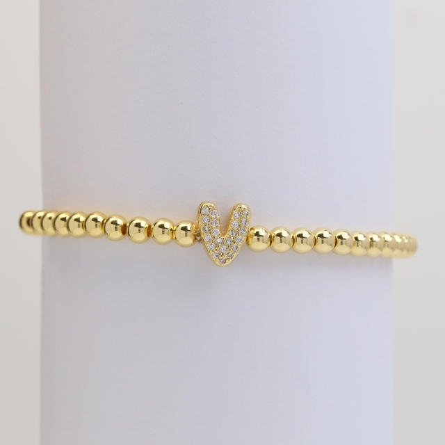 18KG diamond bubble letter initial letter copper bead bracelet