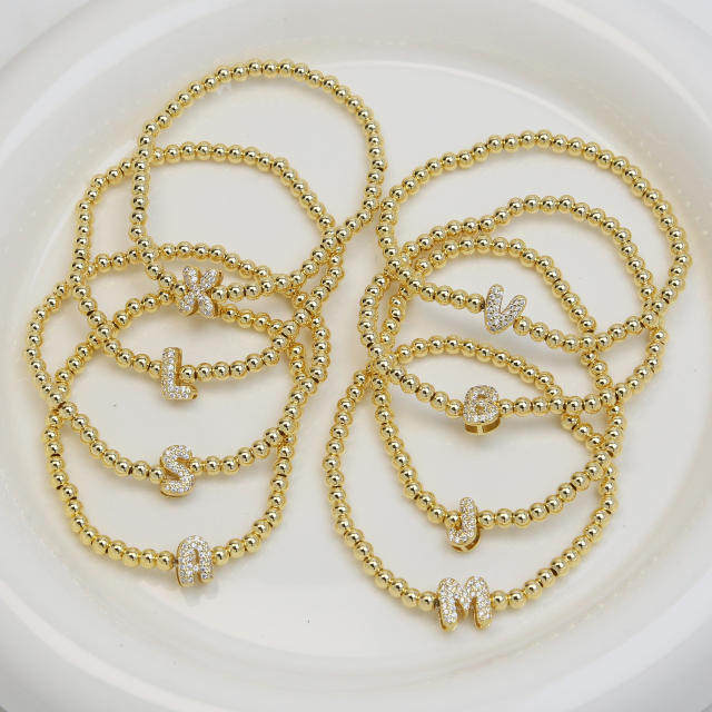 18KG diamond bubble letter initial letter copper bead bracelet