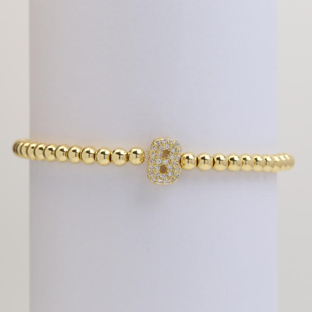 18KG diamond bubble letter initial letter copper bead bracelet