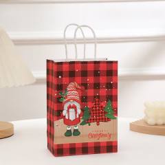 Hot sale red plaid christmas kraft paper bag gift bag