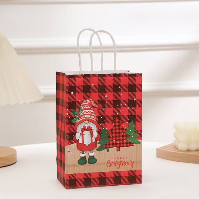 Hot sale red plaid christmas kraft paper bag gift bag