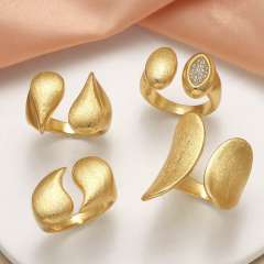 Real gold plated copper frosted pattern chunky finger rings