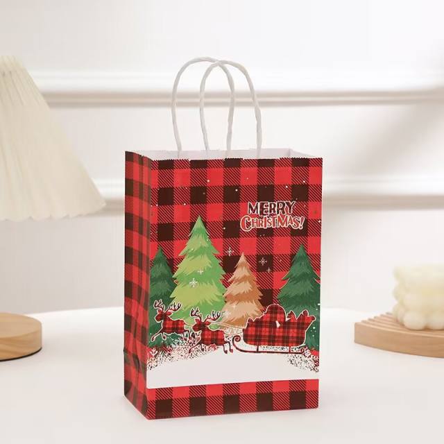 Hot sale red plaid christmas kraft paper bag gift bag