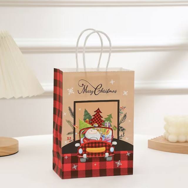 Hot sale red plaid christmas kraft paper bag gift bag