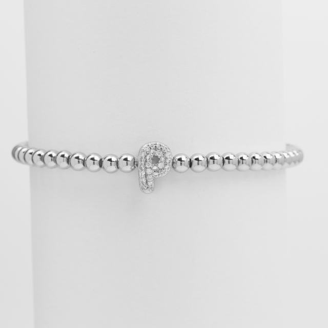 18KG diamond bubble letter initial letter copper bead bracelet
