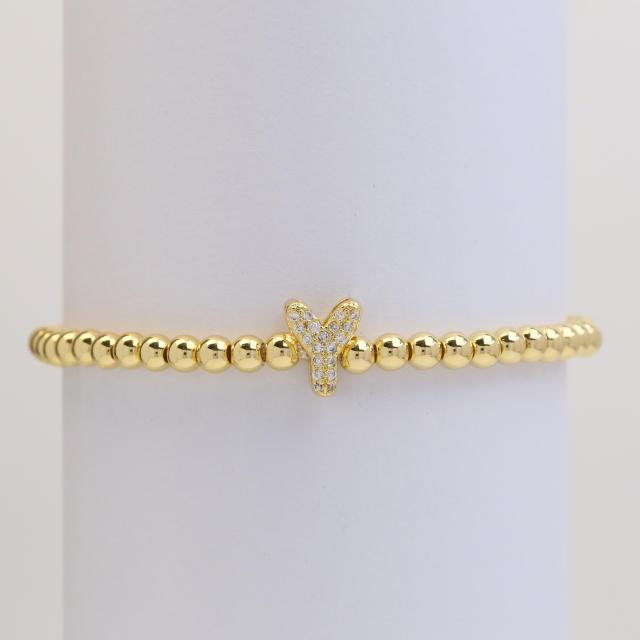 18KG diamond bubble letter initial letter copper bead bracelet