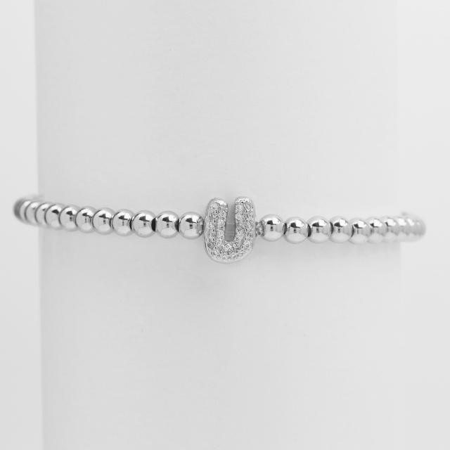 18KG diamond bubble letter initial letter copper bead bracelet